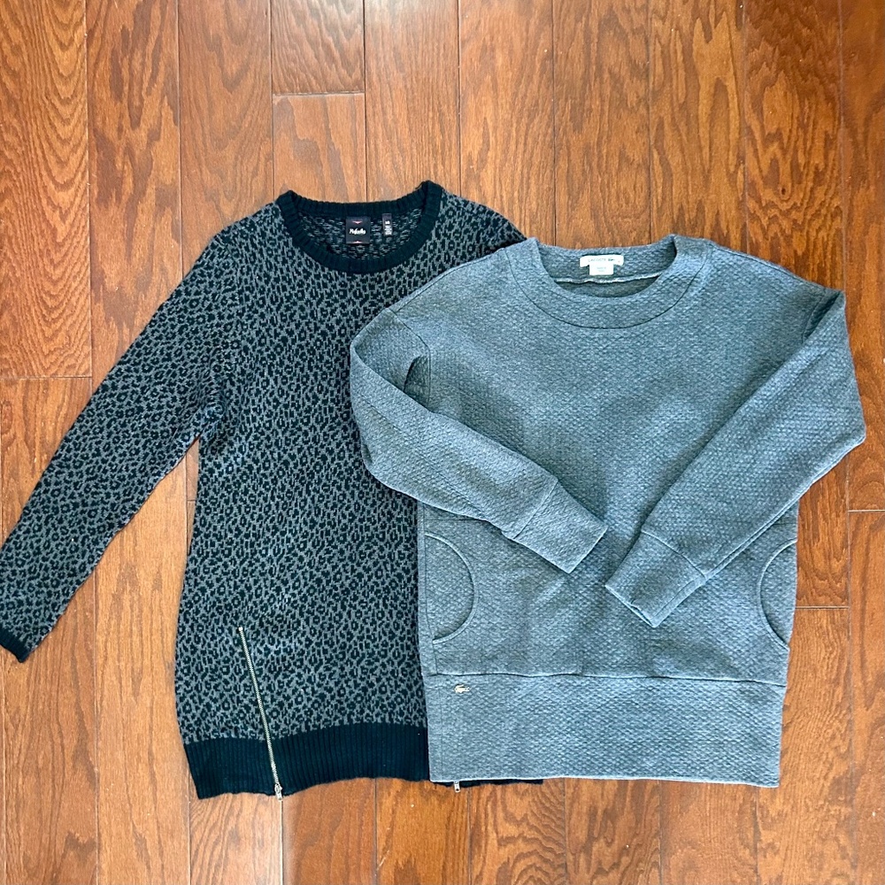 2 sweater dresses tunic gray black leopard print long sleeved